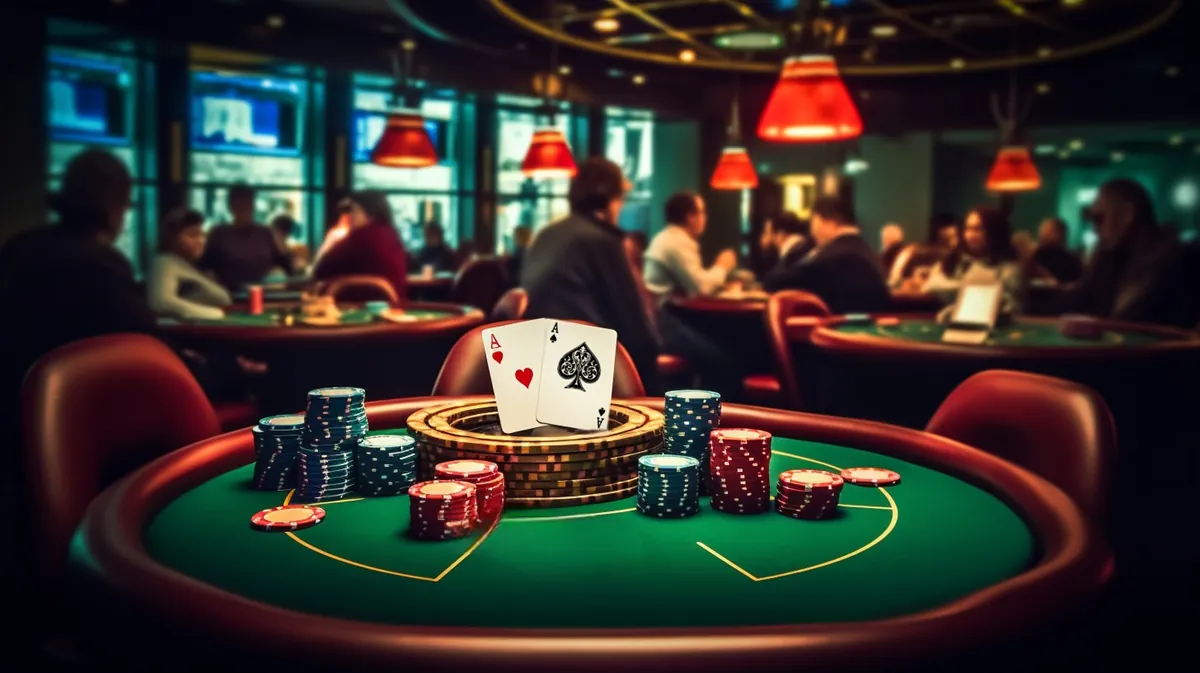 Teen Patti Master game table with cards and chips in a casino
